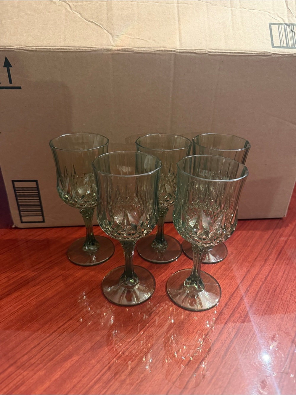 Green Cut-Glass Wine Goblets - Set of 48